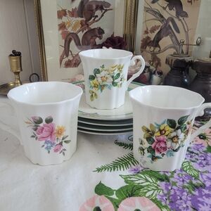 Floral Bone China Coffee Cups Set Of 3 Royal Grafton England